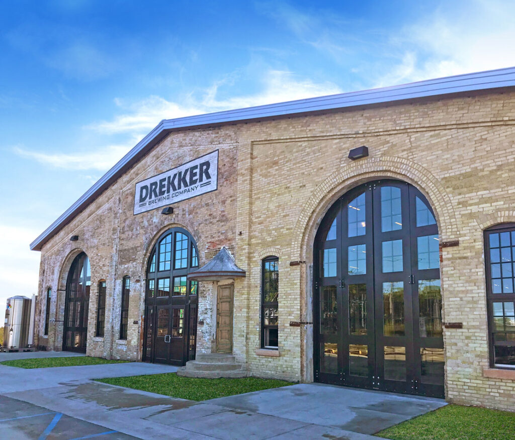 Custom doors by Midland Door Solutions offer the perfect grand entrance to Drekker Brewing Company