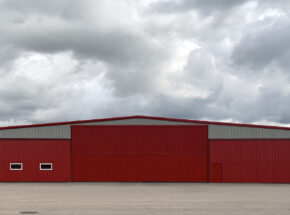 Bi-fold hangar doors Flying Cloud Airport